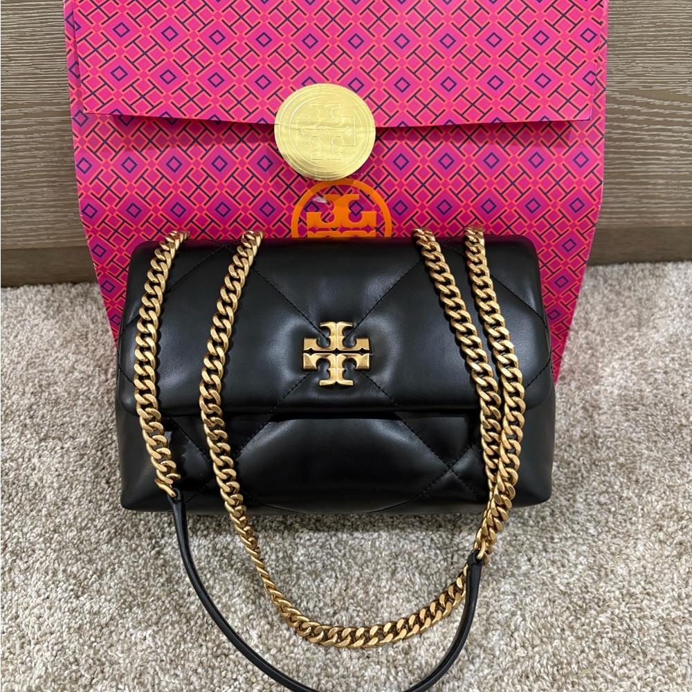 Tory Burch Kira Small Black Quilted Leather Shoulder Bag